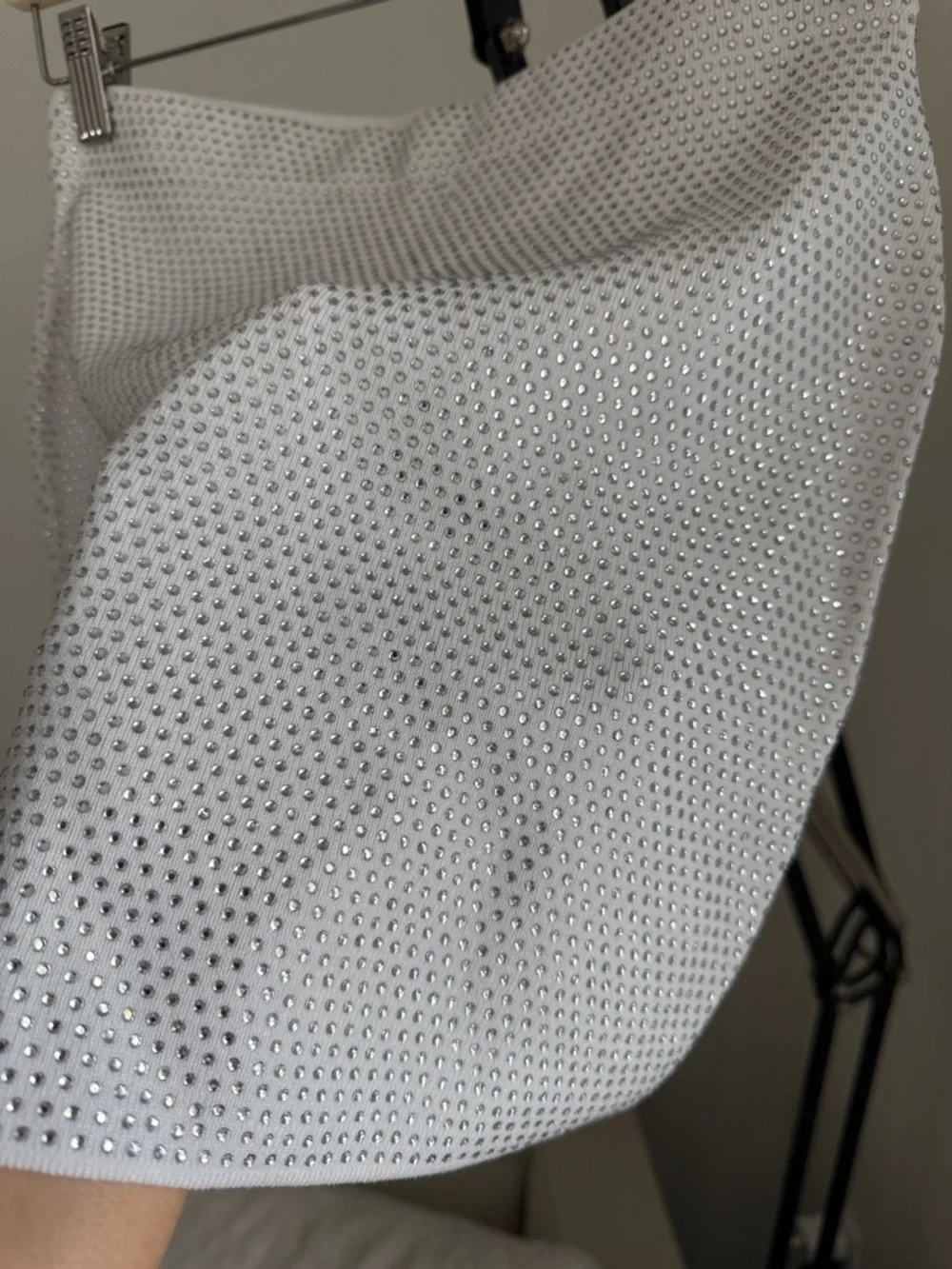 Zara Rhinestones White Eyelet Mini Skirt festival‎ outfit size S